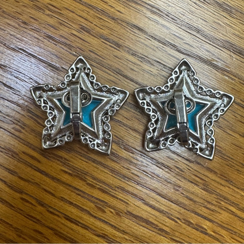 Vintage Mojave Turquoise Star Clip-On Earrings Silver Tone (Sterling? Untested) - Picture 4 of 8